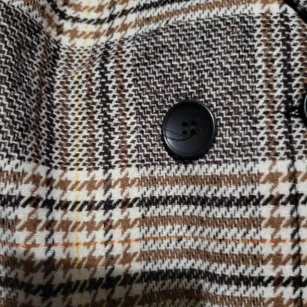 Plaid Print double breasted Pea Overcoat jacket fall winter - Picture 8 of 10